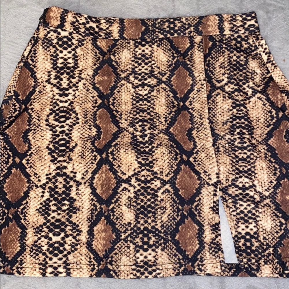 Brown snake skin mini skirt